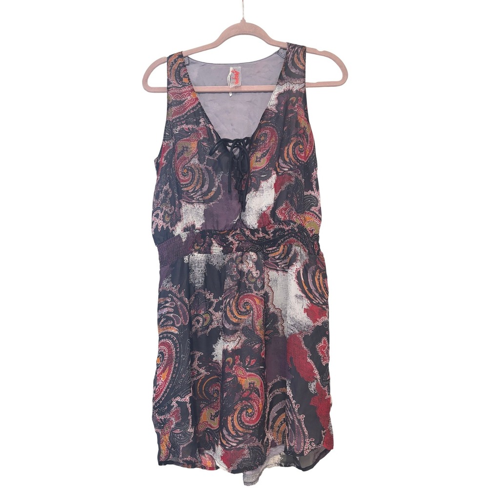 Free People sz S purple boho hippie festival mini tank dress elastic waist J